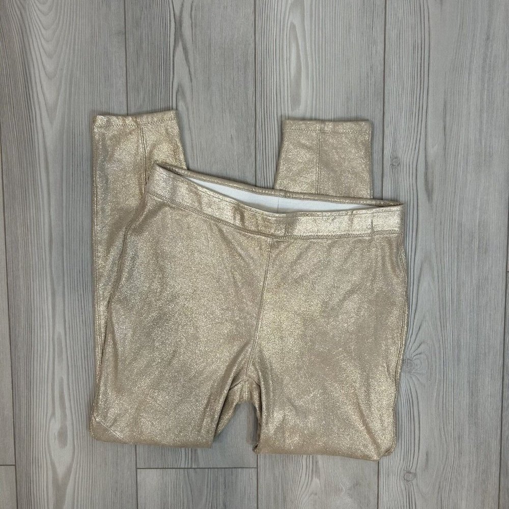 Free People 29 Gold Metallic Leggings Vegan Leather Stretch Pull On Elastic